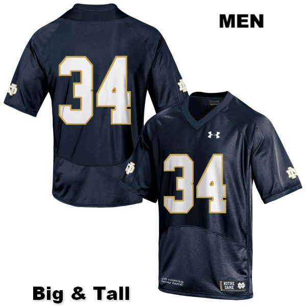 Men's NCAA Notre Dame Fighting Irish #34 Jahmir Smith Stitched College Under Armour Authentic Navy Big & Tall No Name Football Jersey JJ10E71HQ